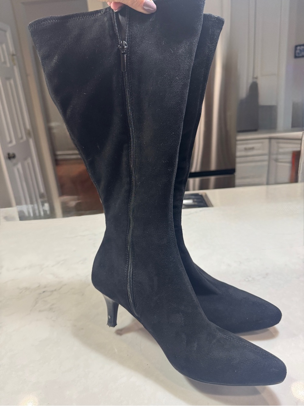 Impo Black Suede Kitten Heel Boots Size 8W